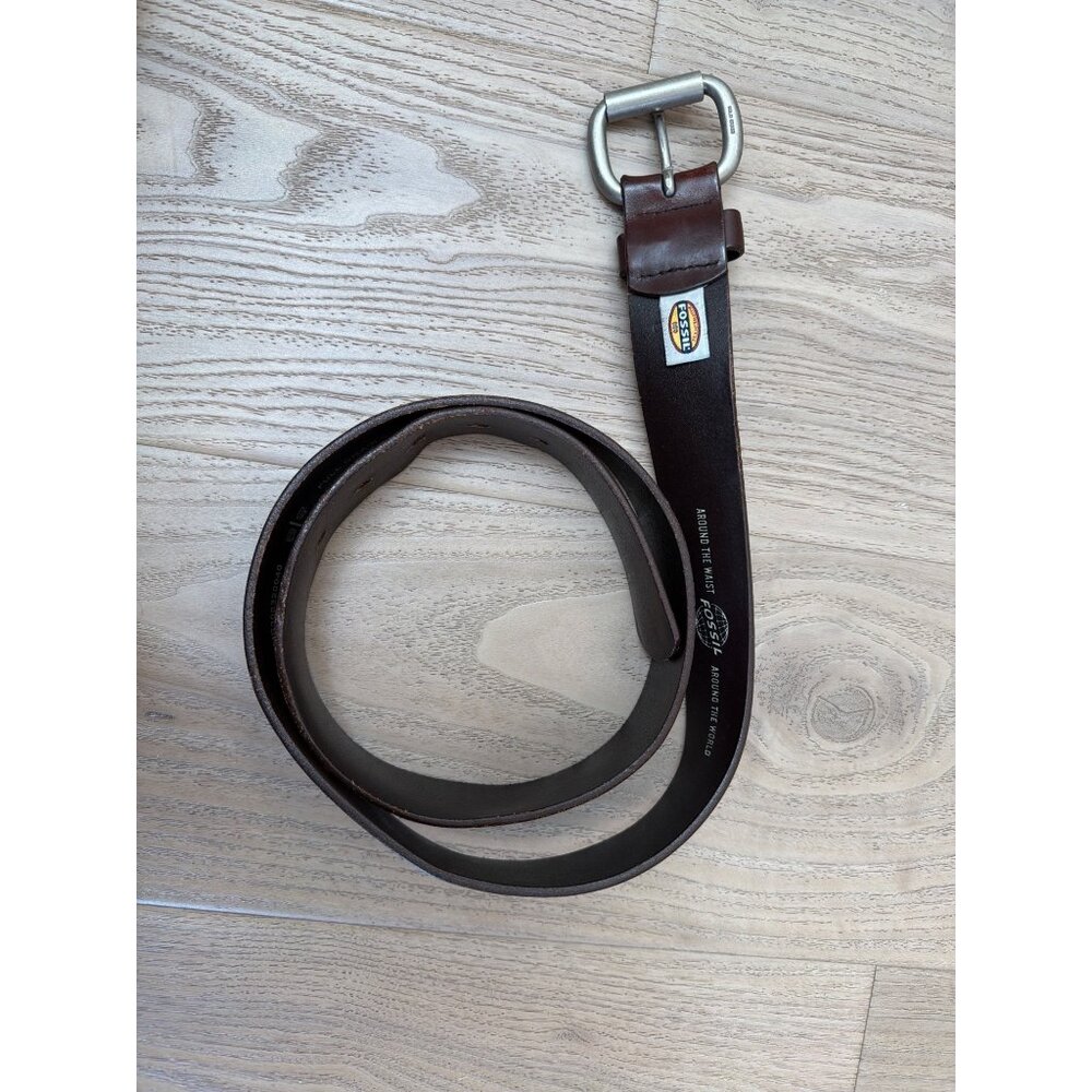 Fossil Mens Full Grain Cowhide Leather Belt 100/40 With Metal Buckle Brown